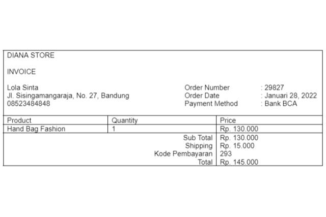 contoh invoice pembayaran