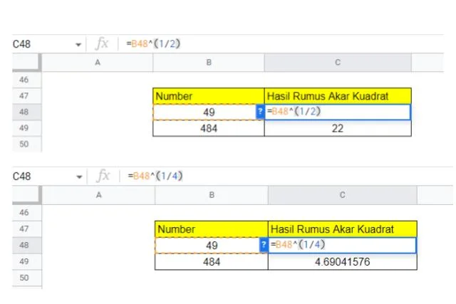 rumus akar di excel