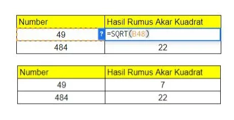 rumus akar di excel