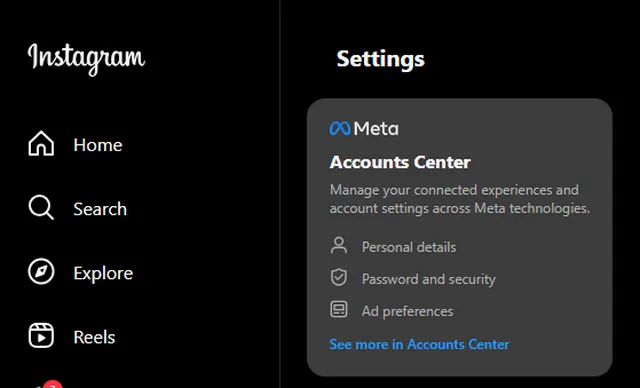acounts center instagram