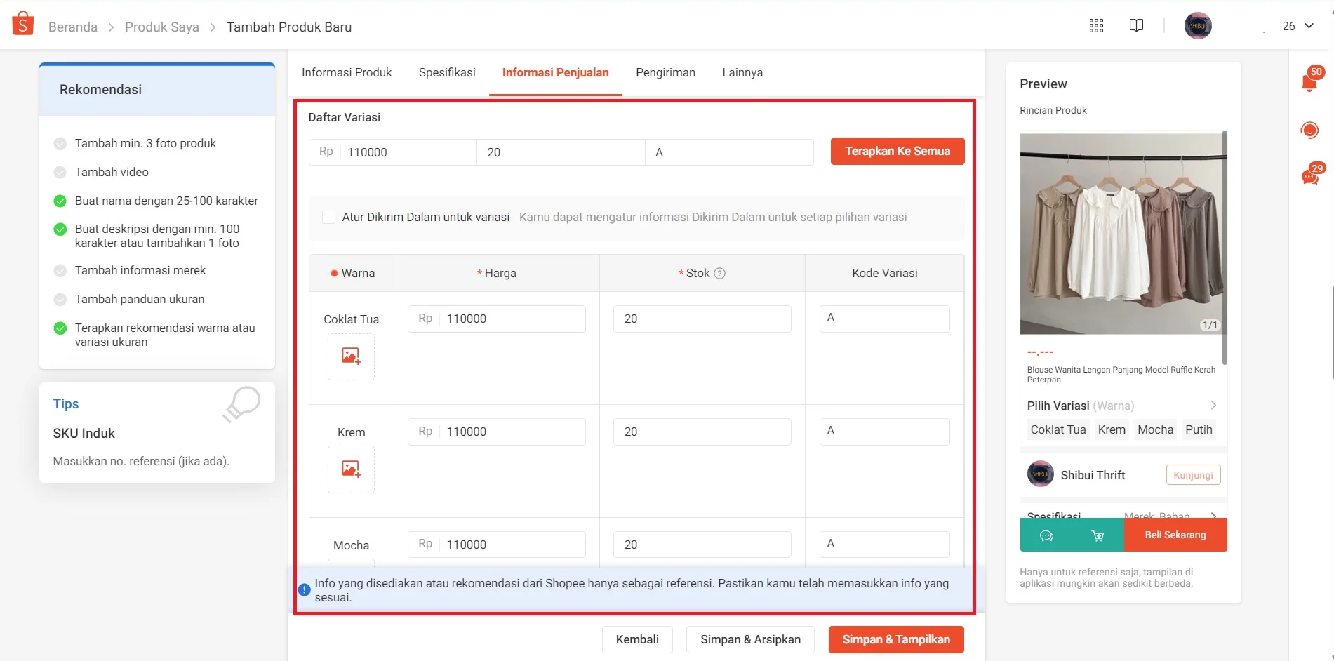 cara upload produk di shopee
