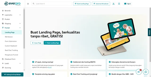 landing page gratis terbaik